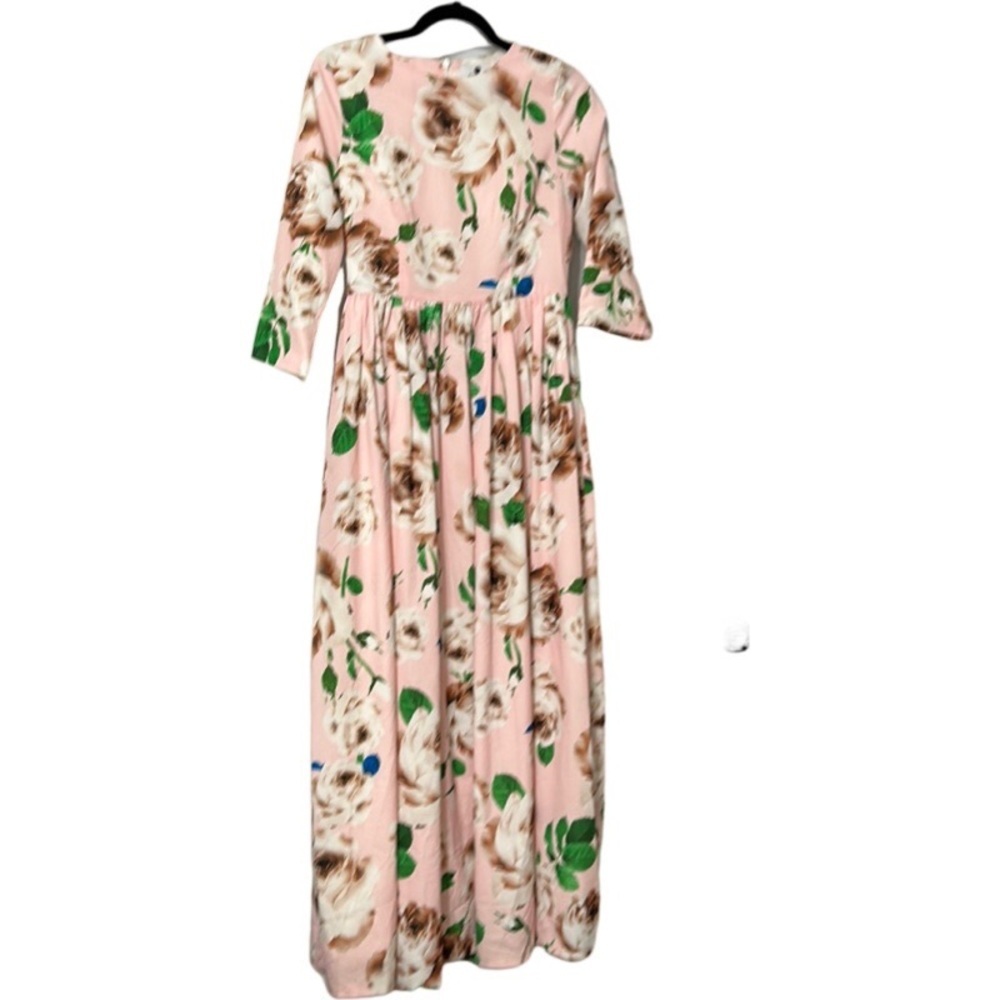 Dainty Jewells Modest Beautiful Pink Floral 3/4 Sleeve Maxi Dress Size Small